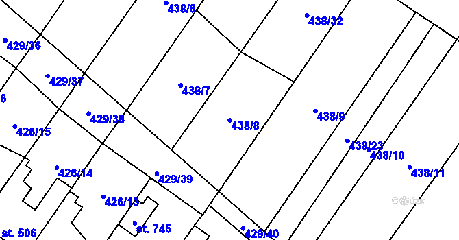 Parcela st. 438/8 v KÚ Kryry, Katastrální mapa