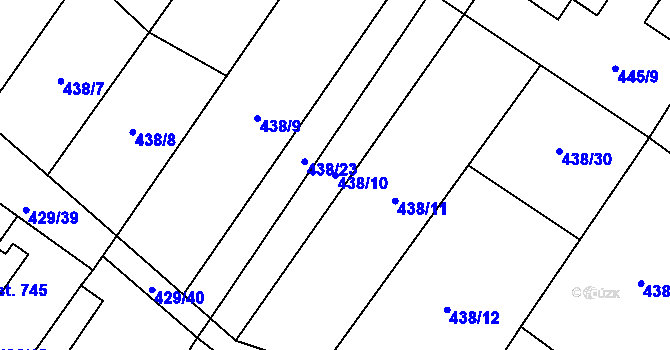 Parcela st. 438/10 v KÚ Kryry, Katastrální mapa