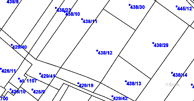 Parcela st. 438/12 v KÚ Kryry, Katastrální mapa