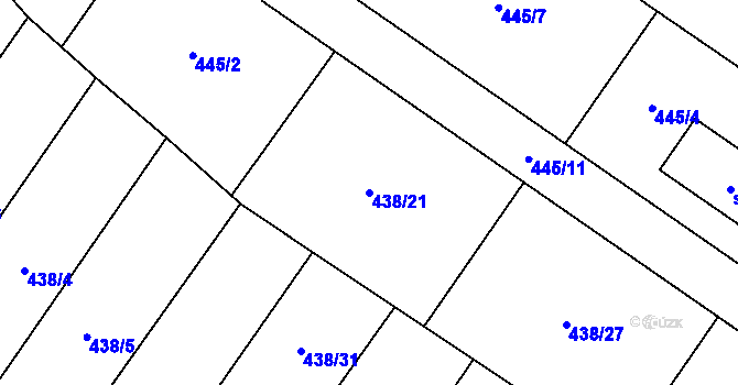 Parcela st. 438/21 v KÚ Kryry, Katastrální mapa