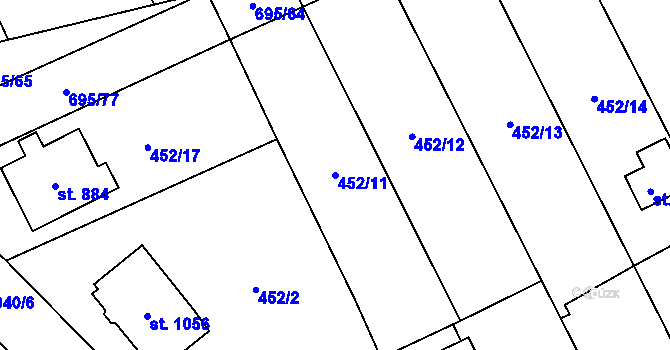Parcela st. 452/11 v KÚ Kryry, Katastrální mapa
