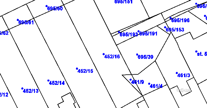 Parcela st. 452/16 v KÚ Kryry, Katastrální mapa