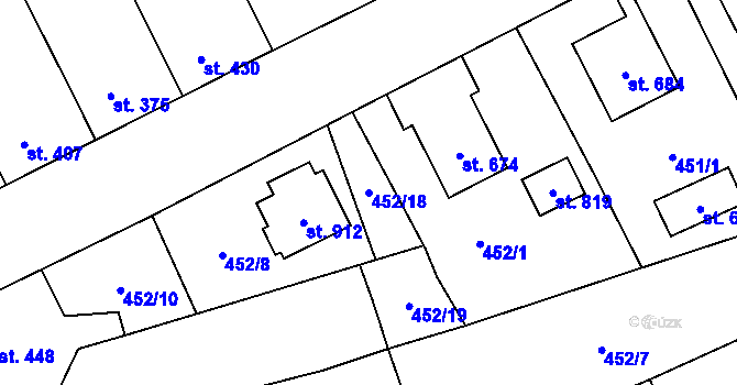 Parcela st. 452/18 v KÚ Kryry, Katastrální mapa