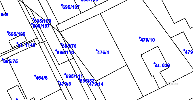 Parcela st. 476/4 v KÚ Kryry, Katastrální mapa