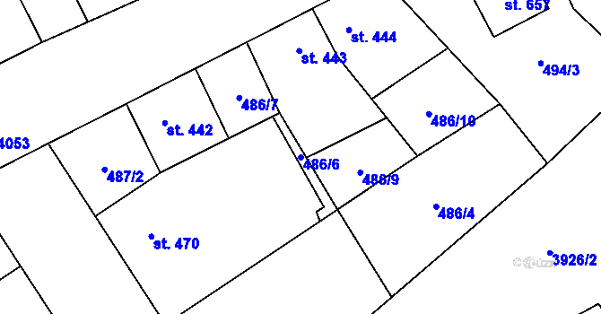 Parcela st. 486/6 v KÚ Kryry, Katastrální mapa