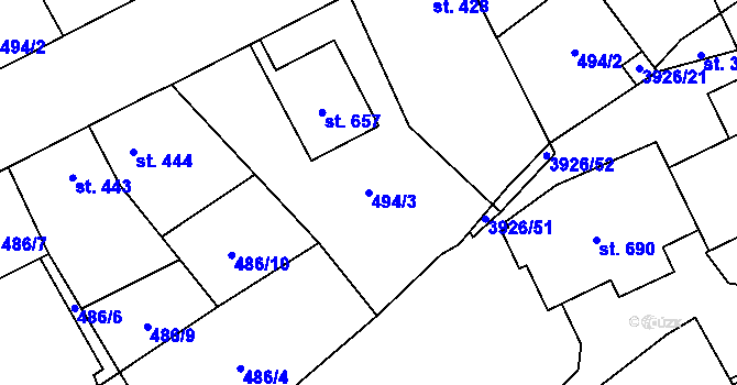 Parcela st. 494/3 v KÚ Kryry, Katastrální mapa