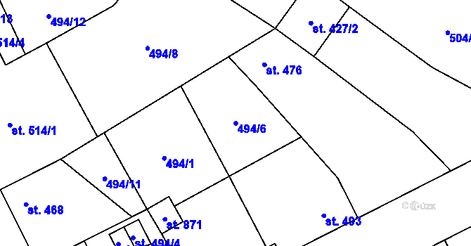 Parcela st. 494/6 v KÚ Kryry, Katastrální mapa