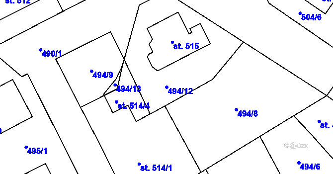 Parcela st. 494/12 v KÚ Kryry, Katastrální mapa