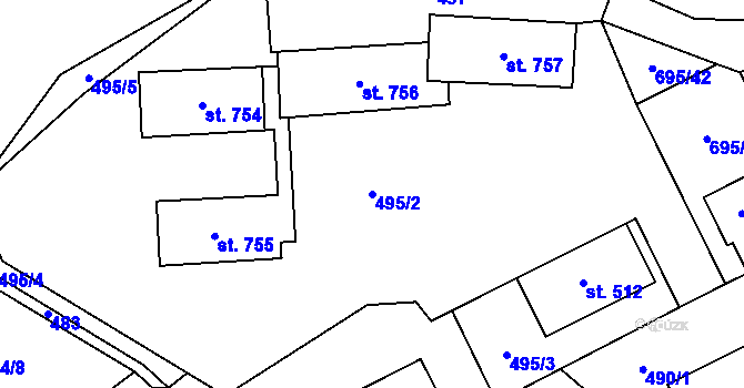Parcela st. 495/2 v KÚ Kryry, Katastrální mapa