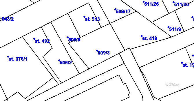 Parcela st. 509/3 v KÚ Kryry, Katastrální mapa