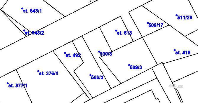 Parcela st. 509/5 v KÚ Kryry, Katastrální mapa