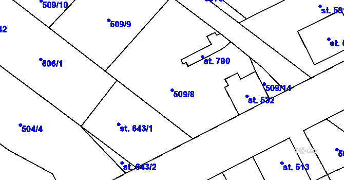 Parcela st. 509/8 v KÚ Kryry, Katastrální mapa