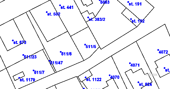Parcela st. 511/5 v KÚ Kryry, Katastrální mapa