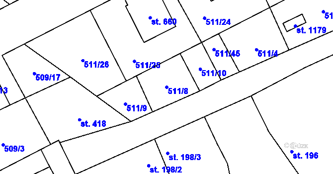 Parcela st. 511/8 v KÚ Kryry, Katastrální mapa