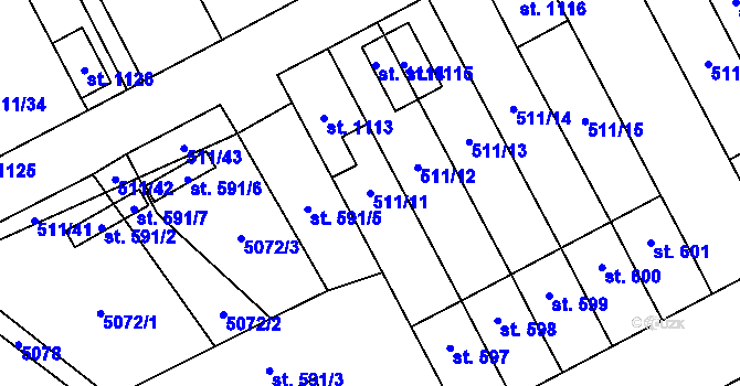 Parcela st. 511/11 v KÚ Kryry, Katastrální mapa