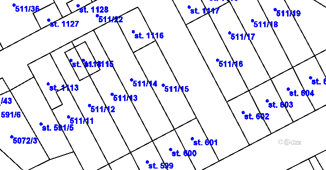 Parcela st. 511/15 v KÚ Kryry, Katastrální mapa