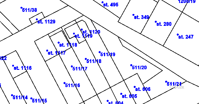 Parcela st. 511/19 v KÚ Kryry, Katastrální mapa