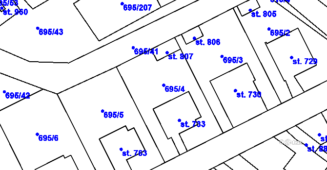 Parcela st. 695/4 v KÚ Kryry, Katastrální mapa