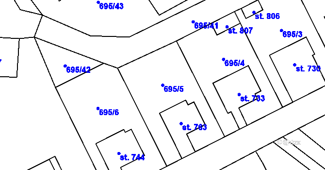 Parcela st. 695/5 v KÚ Kryry, Katastrální mapa