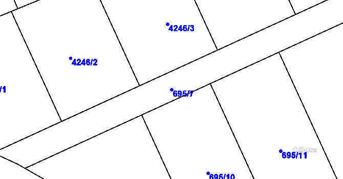 Parcela st. 695/7 v KÚ Kryry, Katastrální mapa