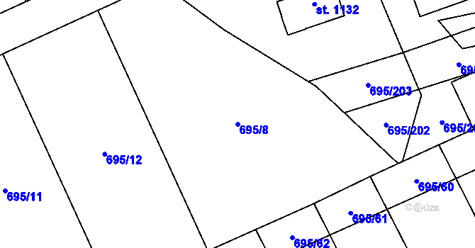 Parcela st. 695/8 v KÚ Kryry, Katastrální mapa