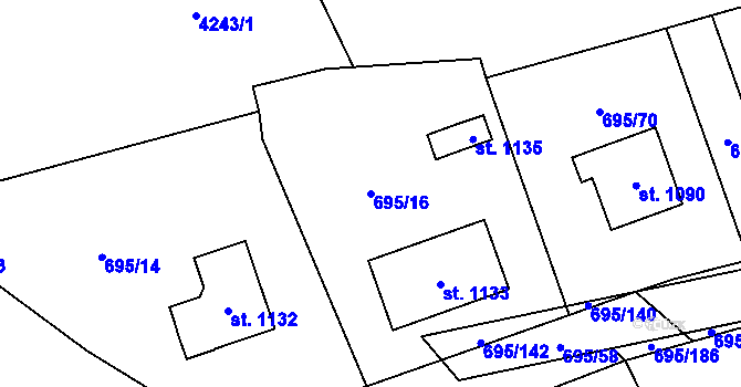 Parcela st. 695/16 v KÚ Kryry, Katastrální mapa