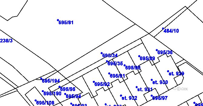 Parcela st. 695/34 v KÚ Kryry, Katastrální mapa