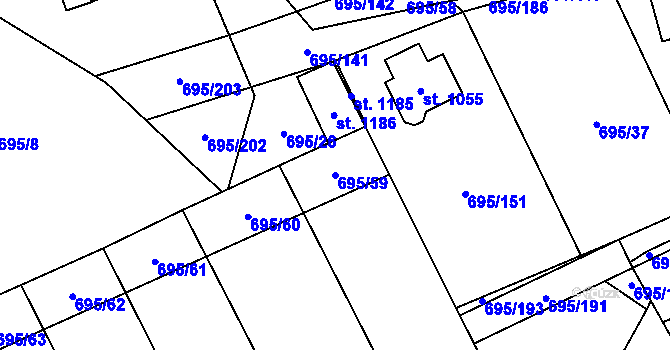 Parcela st. 695/59 v KÚ Kryry, Katastrální mapa