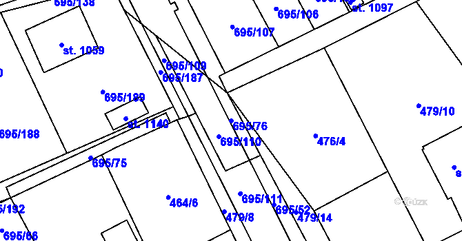 Parcela st. 695/76 v KÚ Kryry, Katastrální mapa
