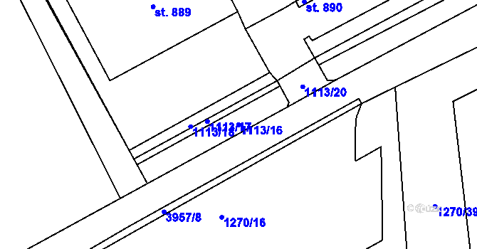 Parcela st. 1113/16 v KÚ Kryry, Katastrální mapa