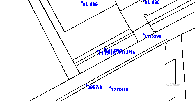 Parcela st. 1113/18 v KÚ Kryry, Katastrální mapa
