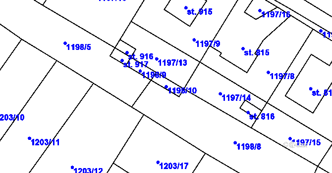 Parcela st. 1198/10 v KÚ Kryry, Katastrální mapa