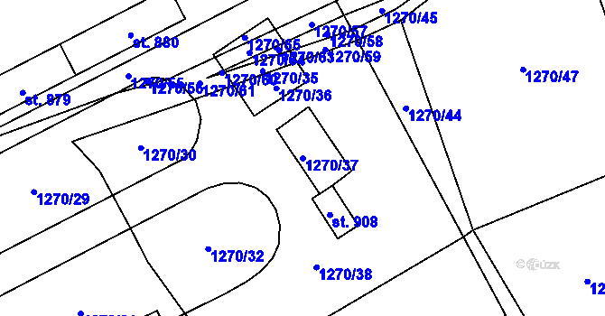 Parcela st. 1270/37 v KÚ Kryry, Katastrální mapa