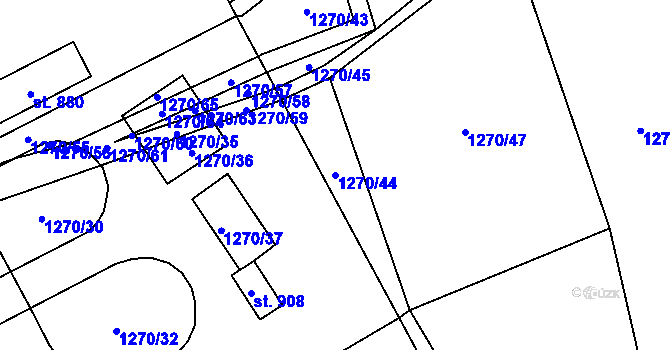 Parcela st. 1270/44 v KÚ Kryry, Katastrální mapa