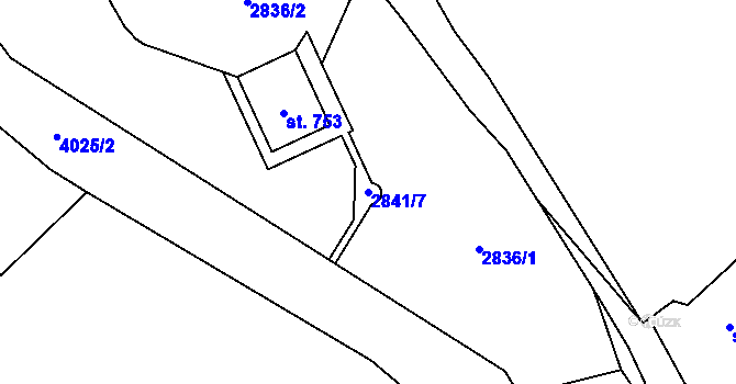 Parcela st. 2841/7 v KÚ Kryry, Katastrální mapa