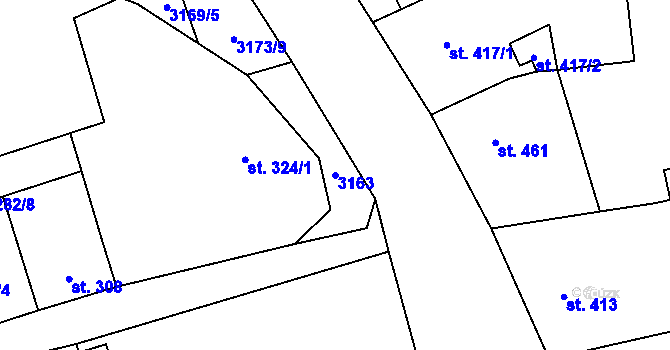 Parcela st. 3163 v KÚ Kryry, Katastrální mapa