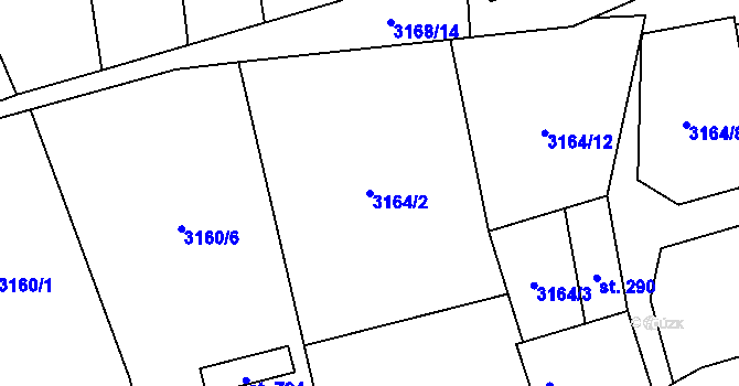 Parcela st. 3164/2 v KÚ Kryry, Katastrální mapa