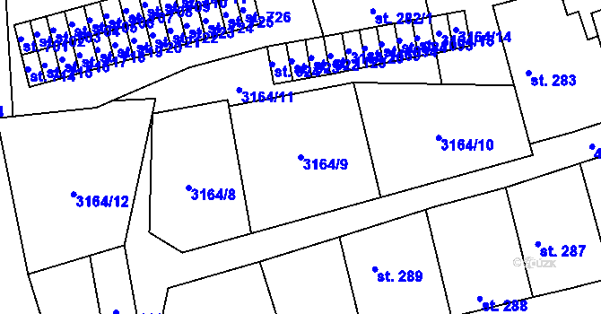 Parcela st. 3164/9 v KÚ Kryry, Katastrální mapa