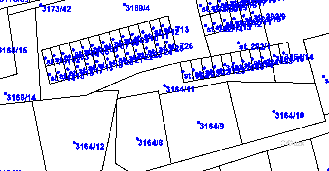 Parcela st. 3164/11 v KÚ Kryry, Katastrální mapa