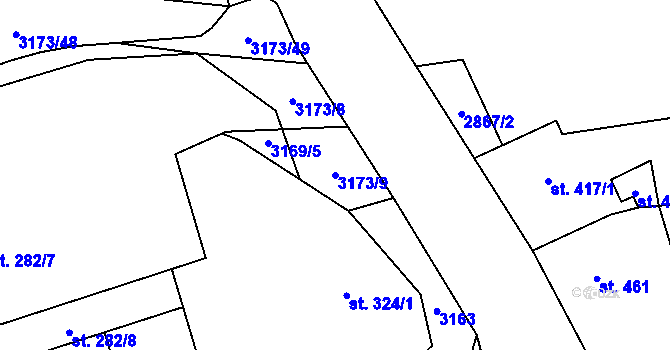 Parcela st. 3173/9 v KÚ Kryry, Katastrální mapa
