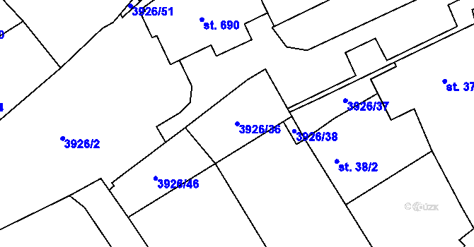 Parcela st. 3926/36 v KÚ Kryry, Katastrální mapa