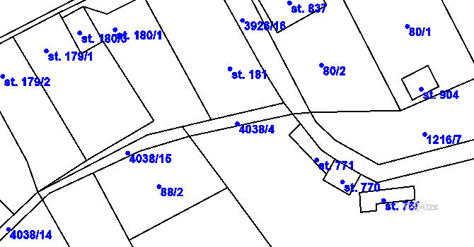 Parcela st. 4038/4 v KÚ Kryry, Katastrální mapa
