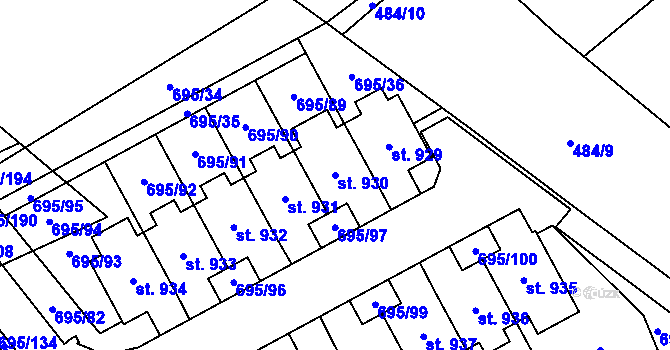 Parcela st. 930 v KÚ Kryry, Katastrální mapa