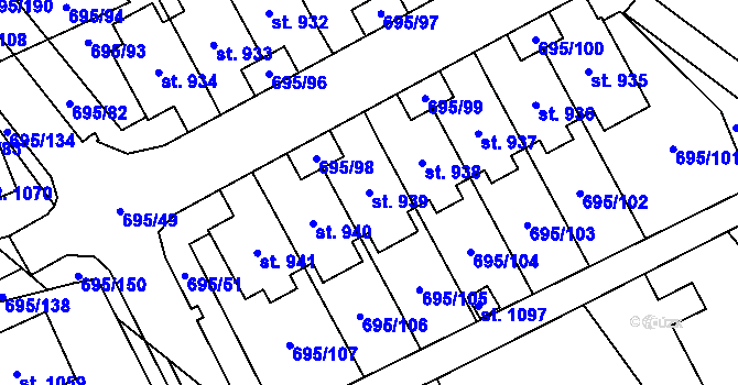 Parcela st. 939 v KÚ Kryry, Katastrální mapa