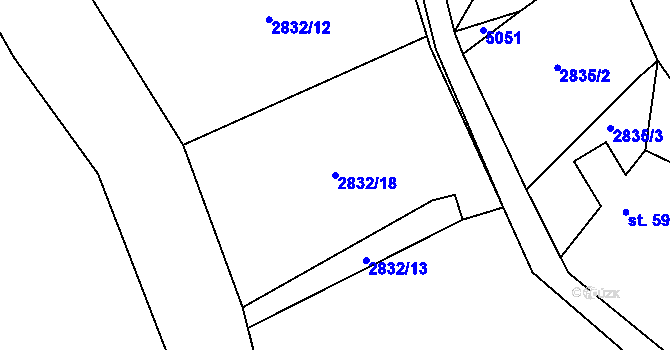 Parcela st. 2832/18 v KÚ Kryry, Katastrální mapa