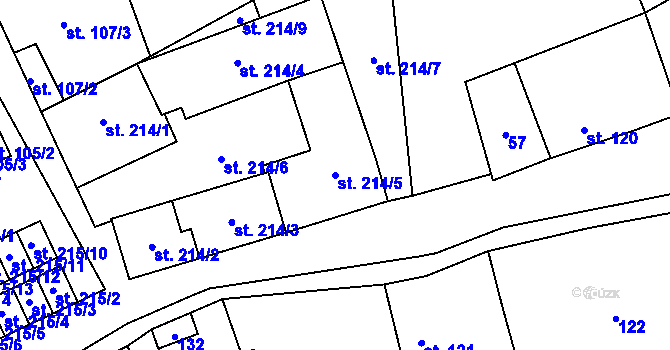 Parcela st. 214/5 v KÚ Kryry, Katastrální mapa