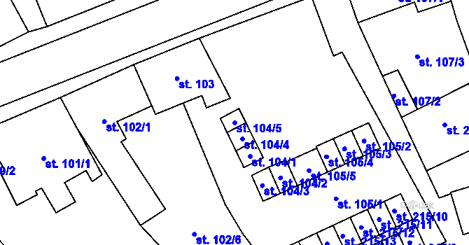 Parcela st. 104/5 v KÚ Kryry, Katastrální mapa