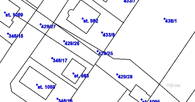 Parcela st. 429/25 v KÚ Kryry, Katastrální mapa