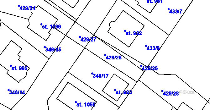 Parcela st. 429/26 v KÚ Kryry, Katastrální mapa