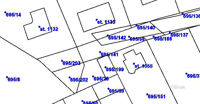 Parcela st. 695/141 v KÚ Kryry, Katastrální mapa